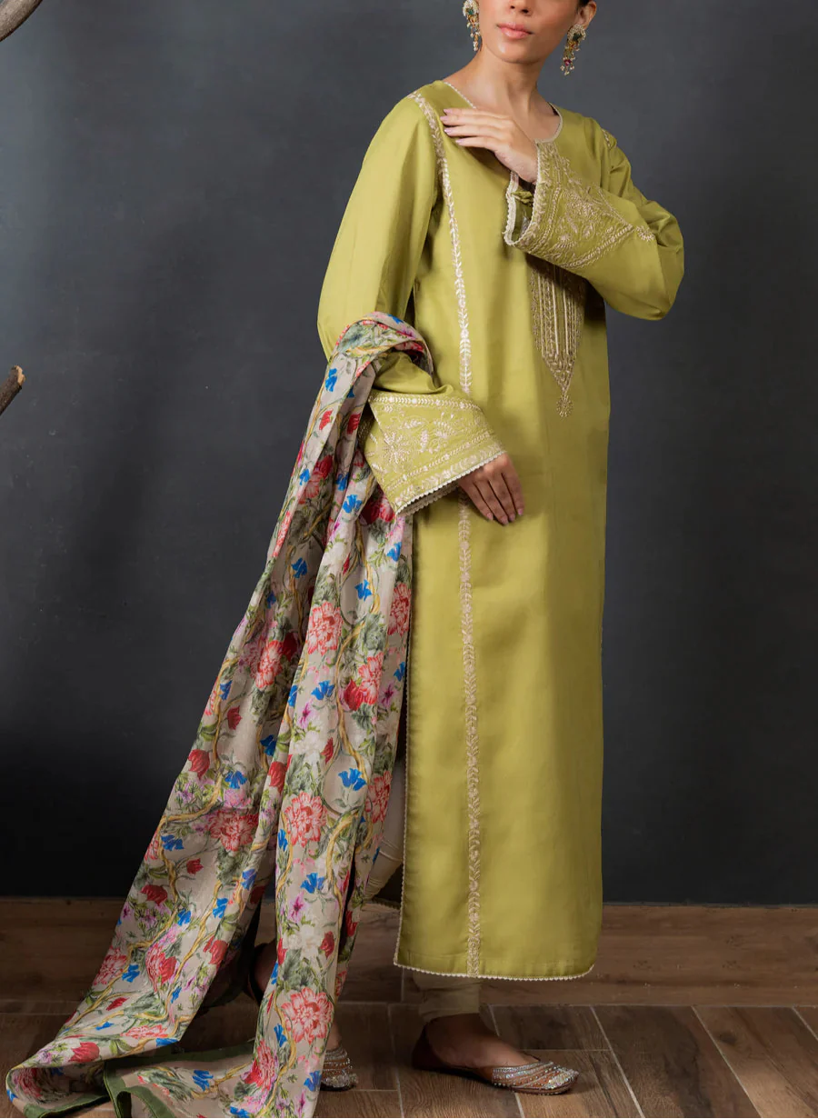 3pc Lawn Embroidered Dress With Printed Dupatta