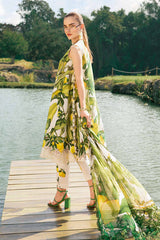 3 Piece Unstitched Digital Printed Embroidered Lawn Suit with Printed Chiffon Dupatta