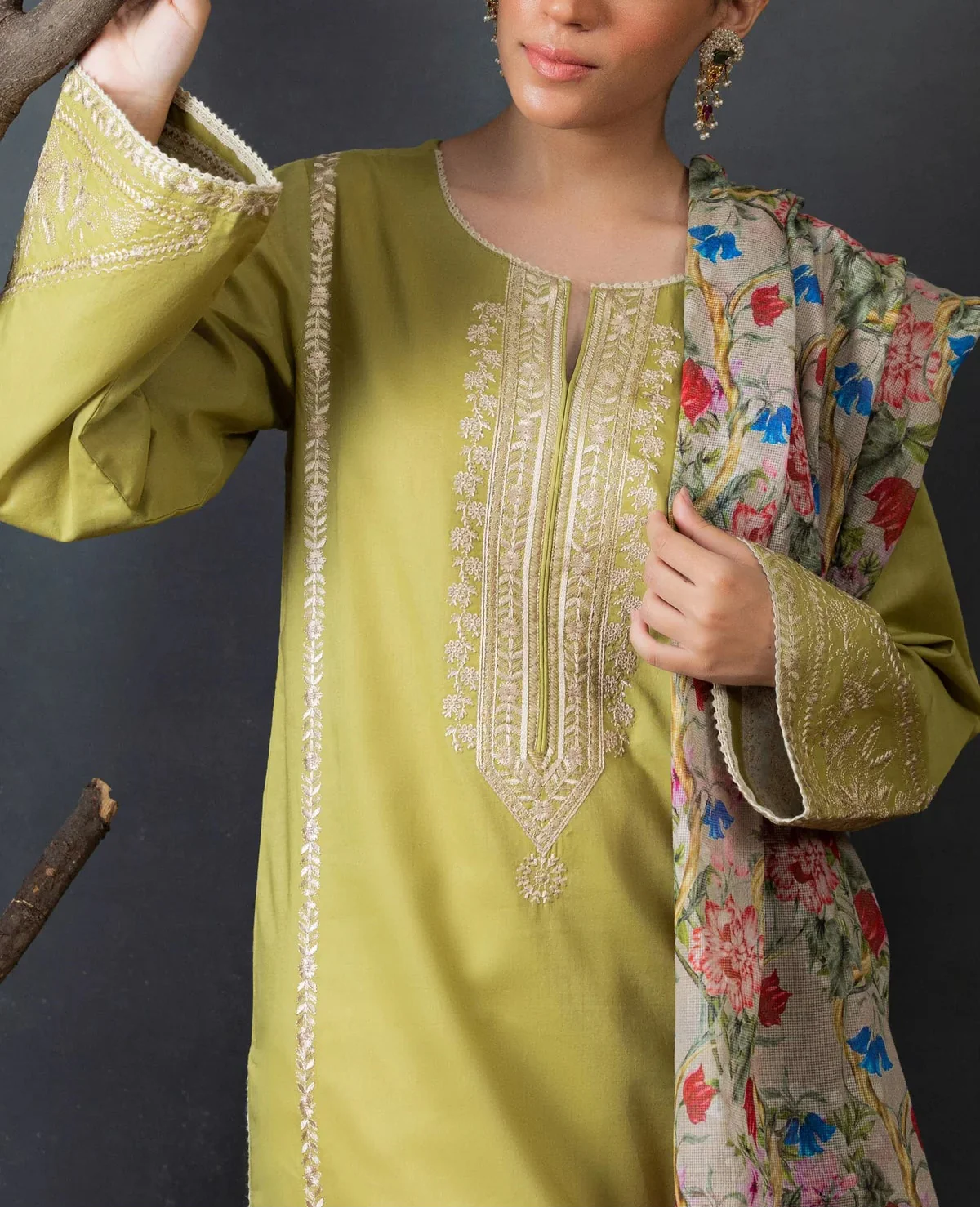 3pc Lawn Embroidered Dress With Printed Dupatta