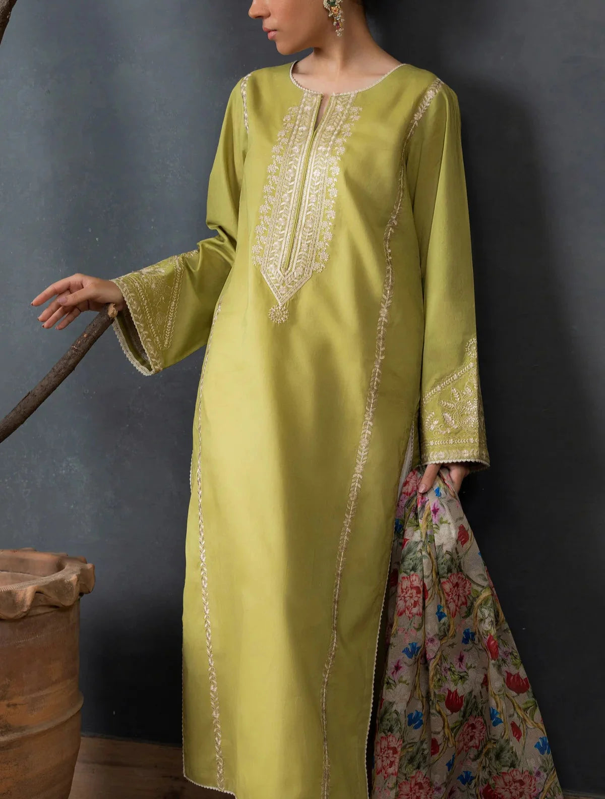 3pc Lawn Embroidered Dress With Printed Dupatta