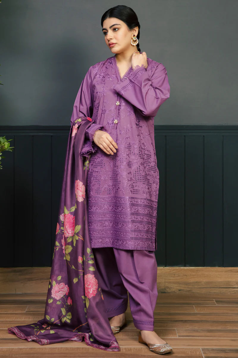 Kokum 3Pc Embroidered Unstitched Lawn Suite With Printed Dupatta