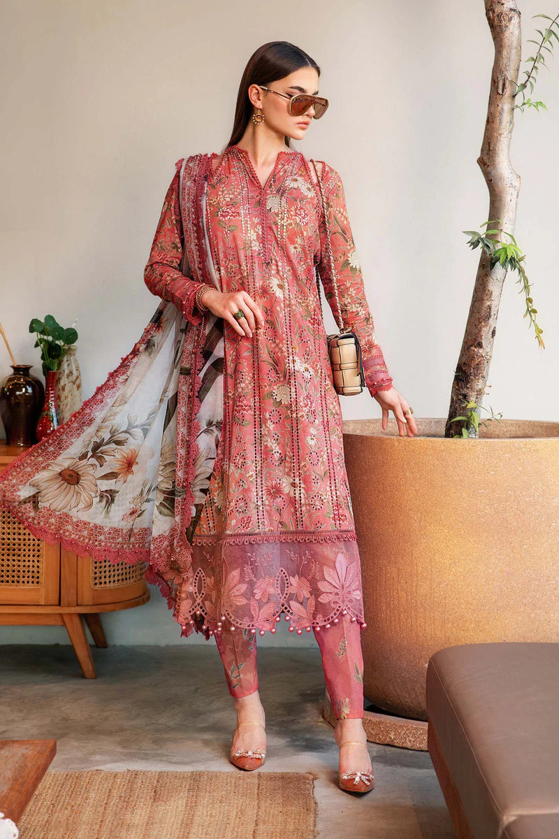 3 Piece Unstitched Digital Printed Embroidered Lawn Suit with Printed Chiffon Dupatta
