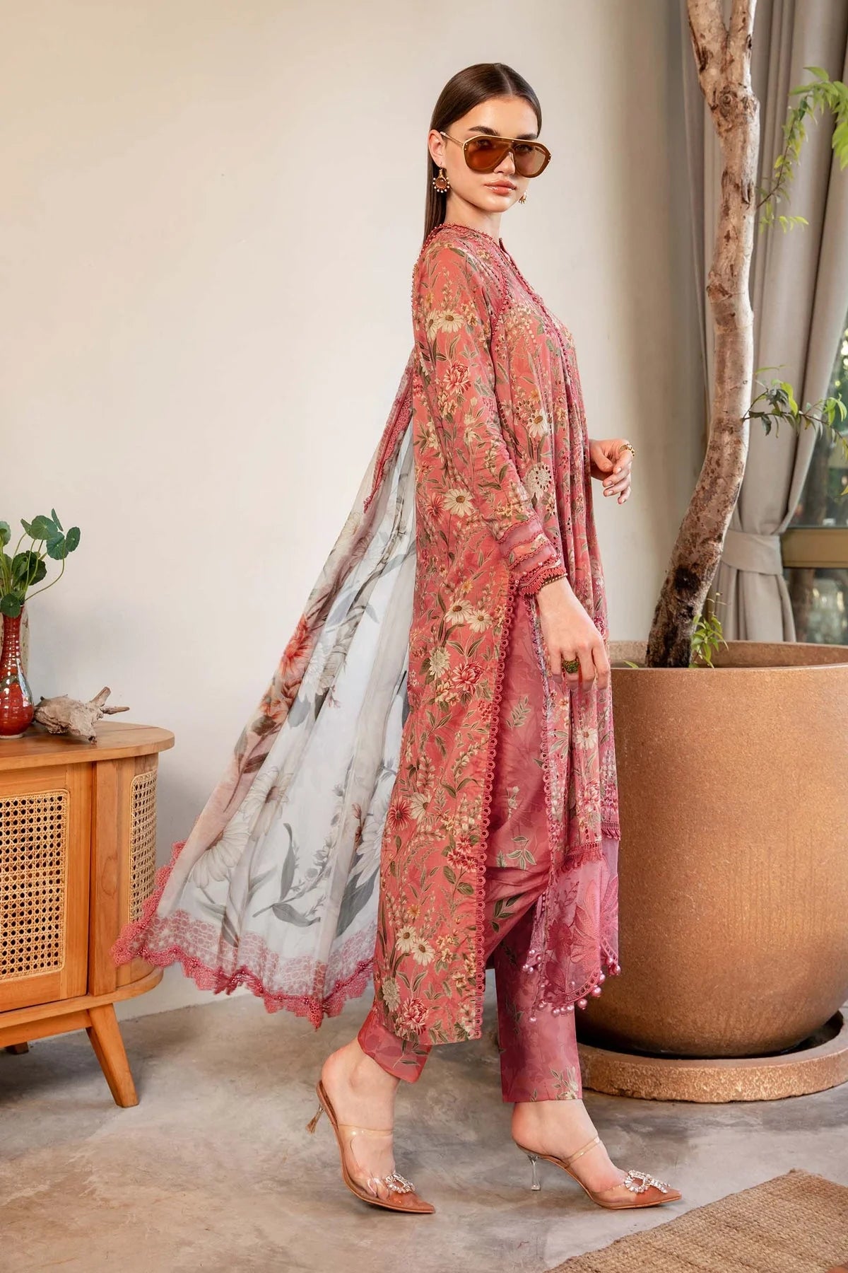 3 Piece Unstitched Digital Printed Embroidered Lawn Suit with Printed Chiffon Dupatta