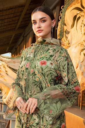 MARIA.B-3PC DHANAK PRINTED EMB SHIRT WITH DHANAK PRINTED DUPATTA AND PRINTED TROUSER
