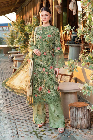 MARIA.B-3PC DHANAK PRINTED EMB SHIRT WITH DHANAK PRINTED DUPATTA AND PRINTED TROUSER