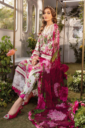 3 Piece Unstitched Digital Printed Embroidered Lawn Suit with Printed Chiffon Dupatta