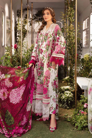 3 Piece Unstitched Digital Printed Embroidered Lawn Suit with Printed Chiffon Dupatta