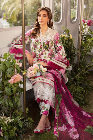 3 Piece Unstitched Digital Printed Embroidered Lawn Suit with Printed Chiffon Dupatta