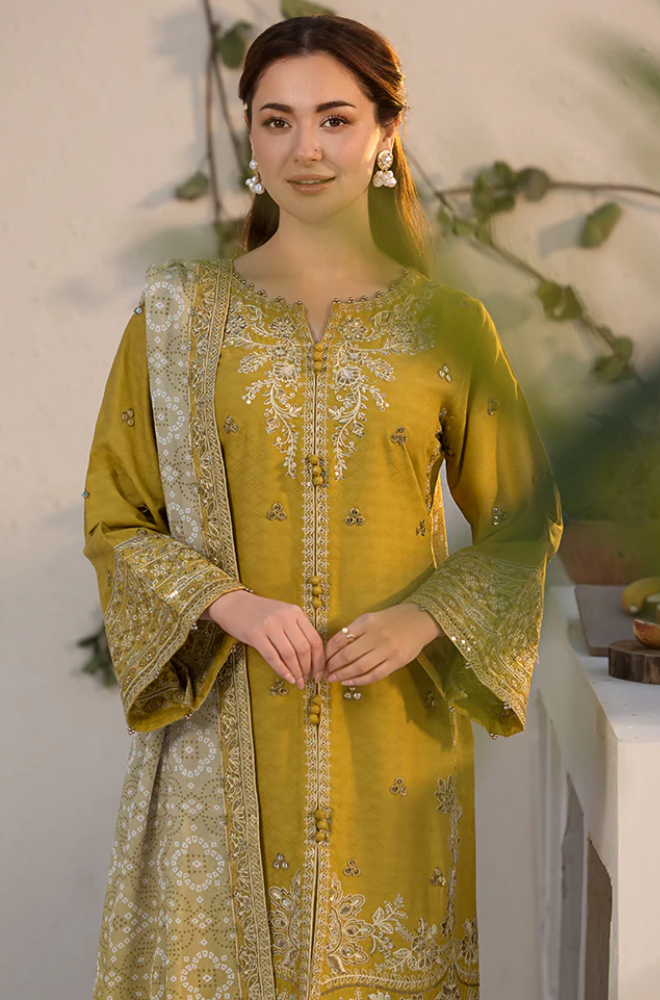 Laam - Winter 3PC Dhanak Embroidered Suit With Printed Shawl