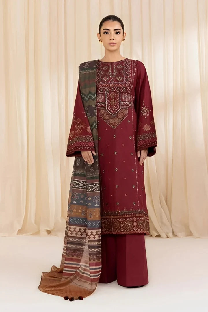 SAPPHIRE-3PC LAWN EMBROIDERED SHIRT WITH DIAMOND PRINTED DUPATTA AND TROUSER