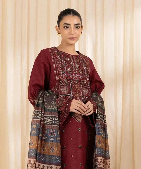 SAPPHIRE-3PC LAWN EMBROIDERED SHIRT WITH DIAMOND PRINTED DUPATTA AND TROUSER