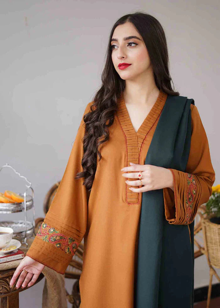 Asling 3PC Dhanak suit with Embroidered Shawll