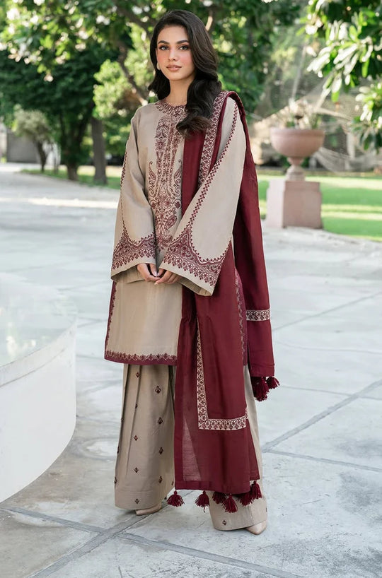 Baroque - 3PC Dhannak Embroidered Suit