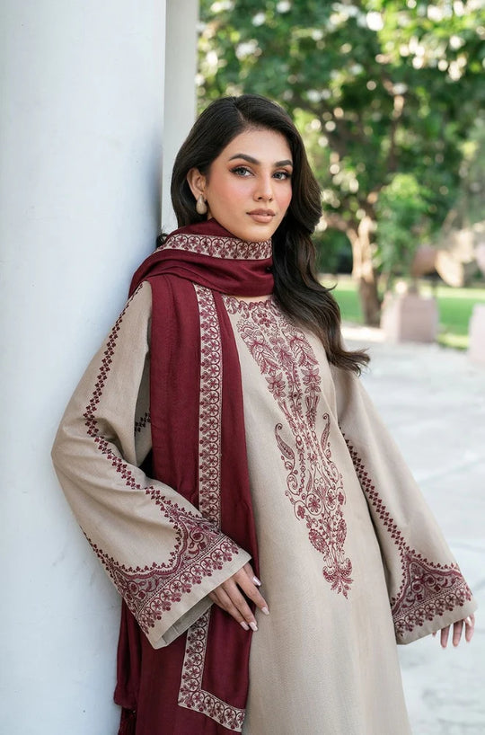 Baroque - 3PC Dhannak Embroidered Suit