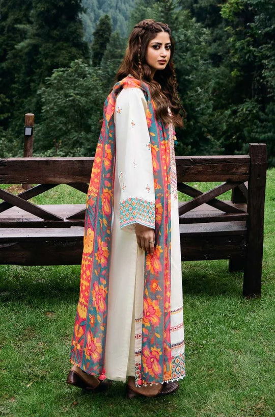 3 Piece Unstitched Heavy Embroidered Dhanak Suit with Printed Woolen Shawl