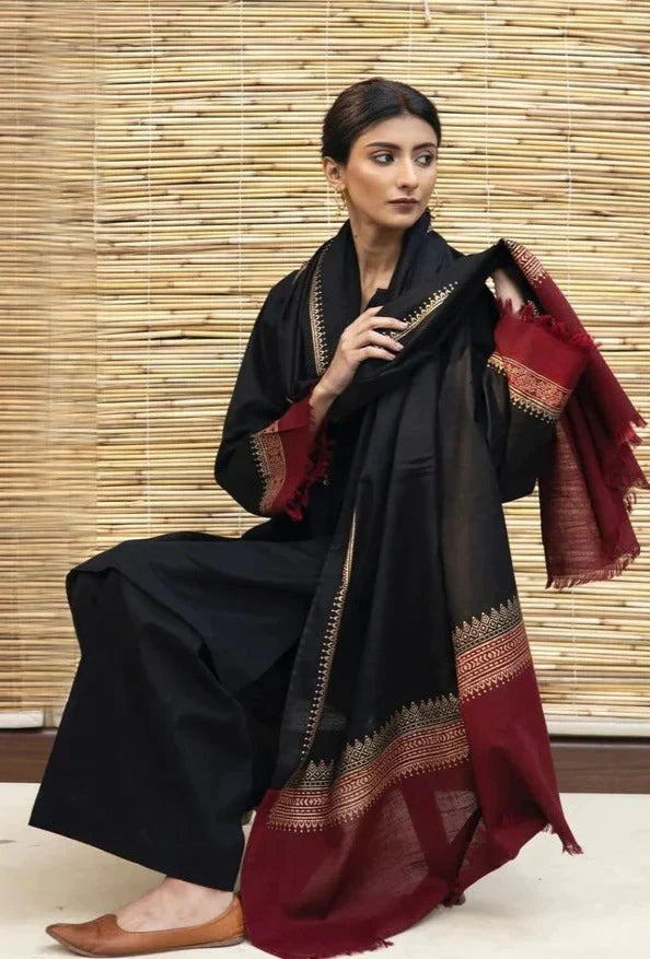 Aisling -3PC Dhanak suit with Embroidered Shawll