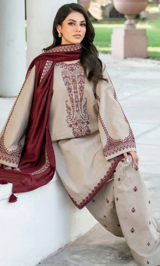 Baroque - 3PC Dhannak Embroidered Suit