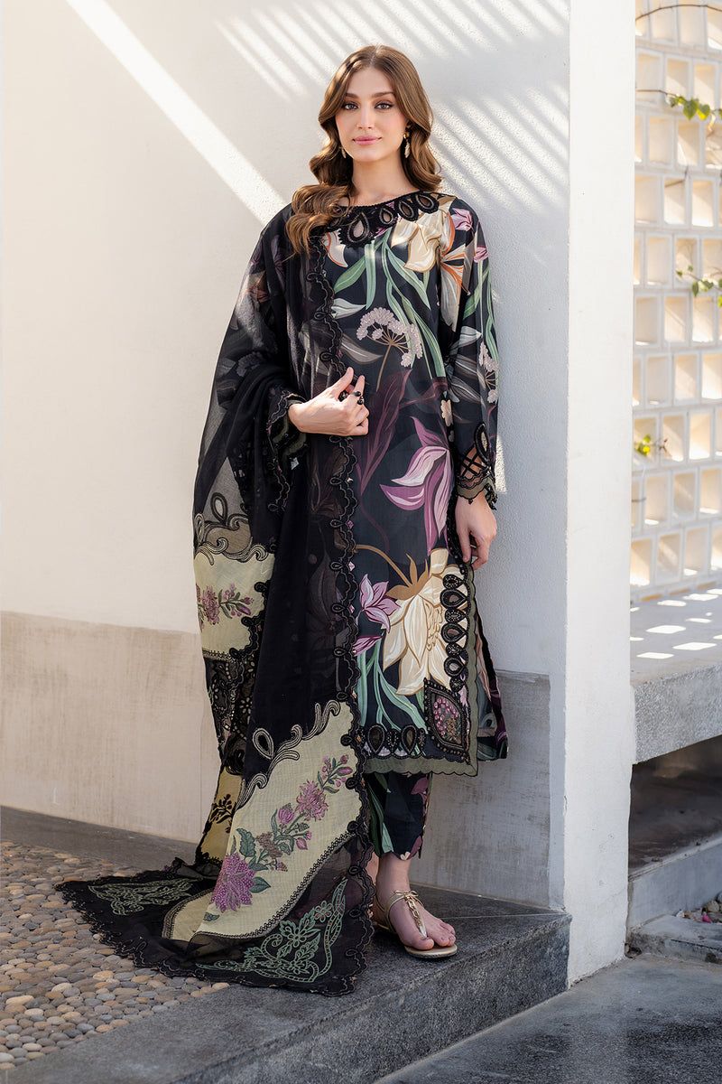 BAROQUE-3PC DHANAK PRINTED EMB SHIRT WITH DHANAK PRINTED DUPATTA AND PRINTED TROUSER