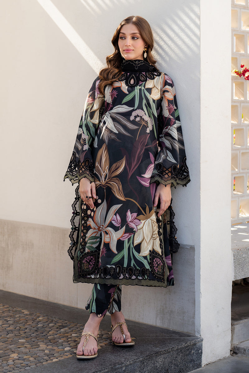 BAROQUE-3PC DHANAK PRINTED EMB SHIRT WITH DHANAK PRINTED DUPATTA AND PRINTED TROUSER