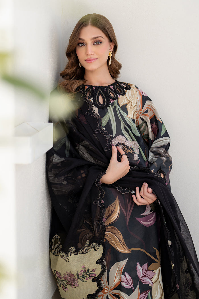 BAROQUE-3PC DHANAK PRINTED EMB SHIRT WITH DHANAK PRINTED DUPATTA AND PRINTED TROUSER