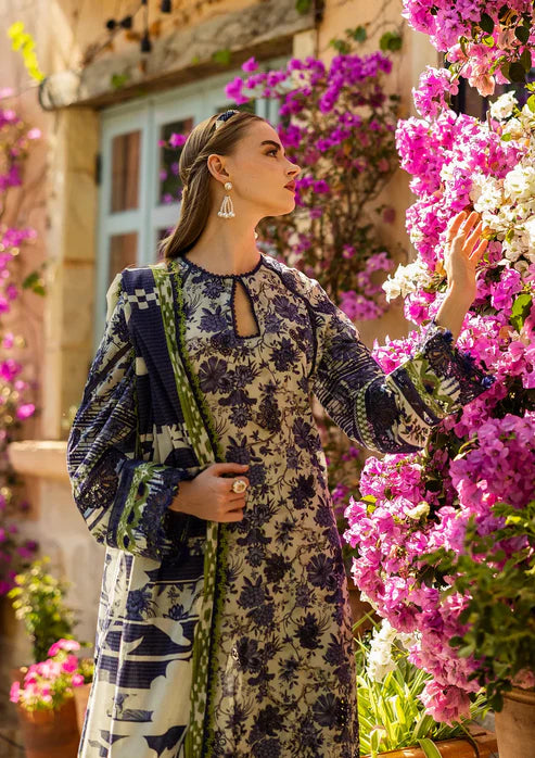 3 Piece Unstitched Digital Printed Embroidered Lawn Suit with Printed Chiffon Dupatta