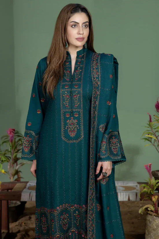 BAREEZE - 3PC DHANAK EMBROIDERED SHIRT WITH DHANAK EMBROIDERED DUPATTA AND TROUSER