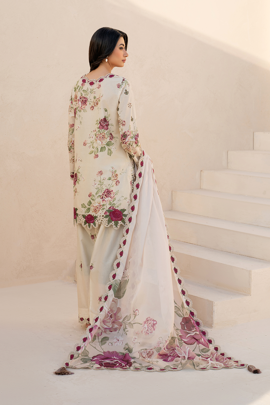IZNIK-3PC DHANAK PRINTED EMB SHIRT WITH DHANAK PRINTED DUPATTA AND PRINTED TROUSER