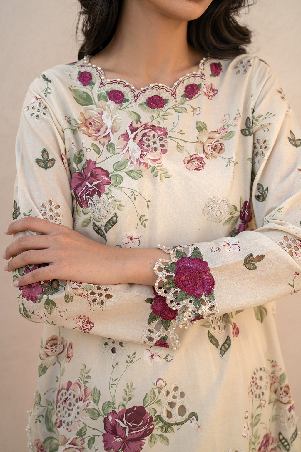 IZNIK-3PC DHANAK PRINTED EMB SHIRT WITH DHANAK PRINTED DUPATTA AND PRINTED TROUSER