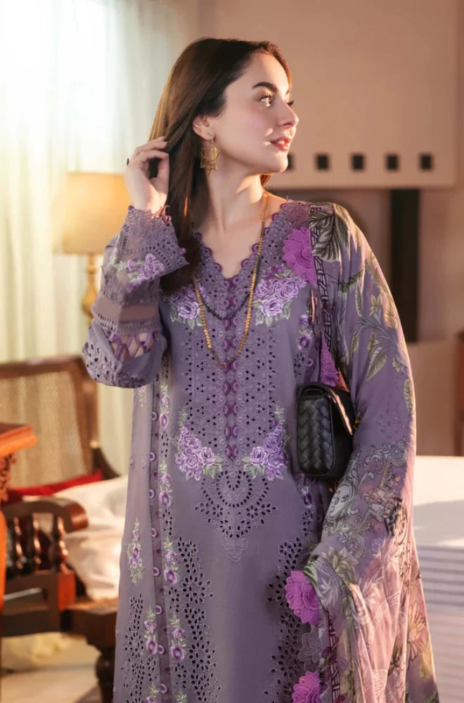 Jade 3 Piece Unstitched Heavy Embroidered Chickan Kari Pure Lawn Suit with Printed Lawn Dupatta