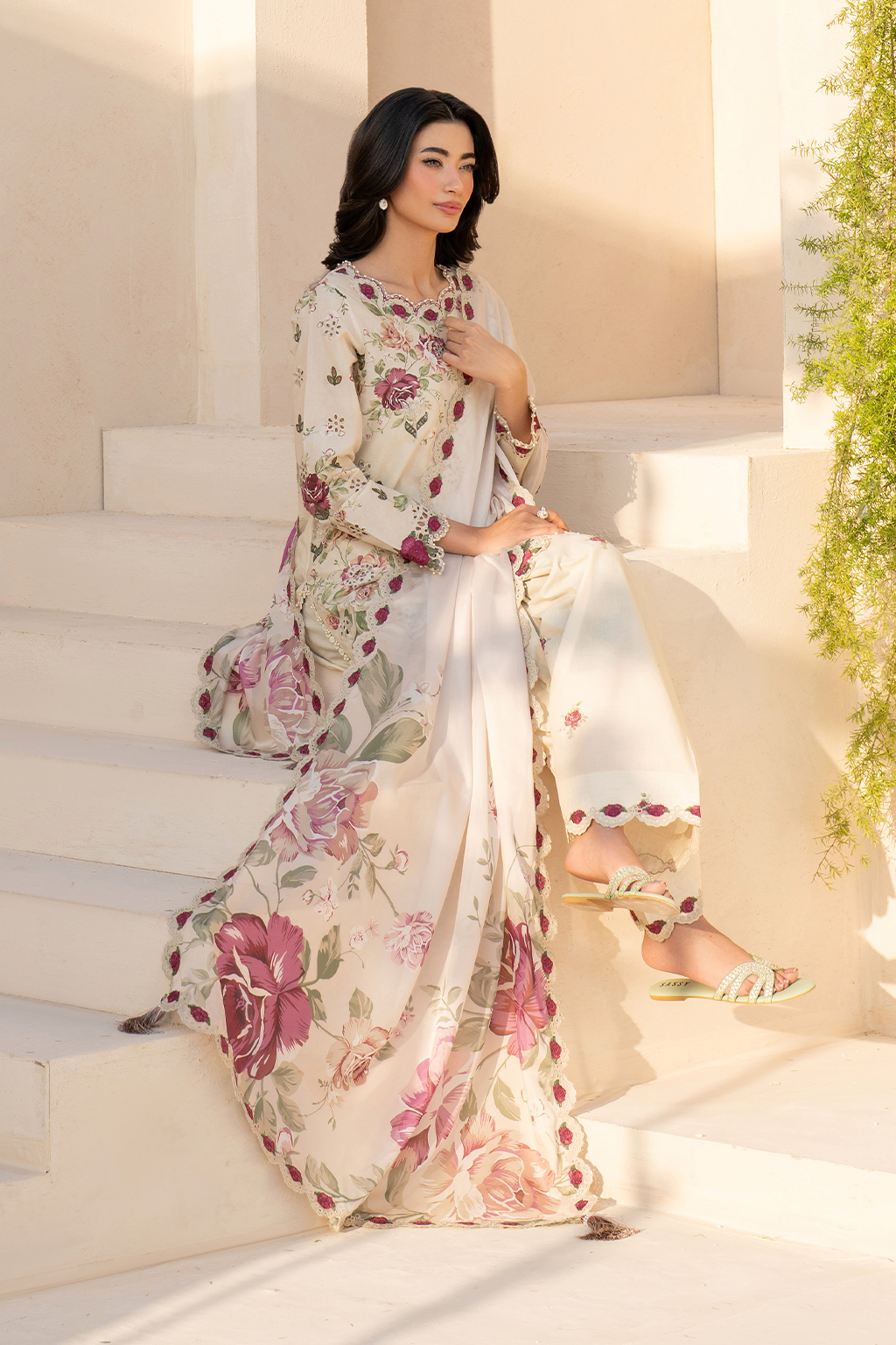 IZNIK-3PC DHANAK PRINTED EMB SHIRT WITH DHANAK PRINTED DUPATTA AND PRINTED TROUSER