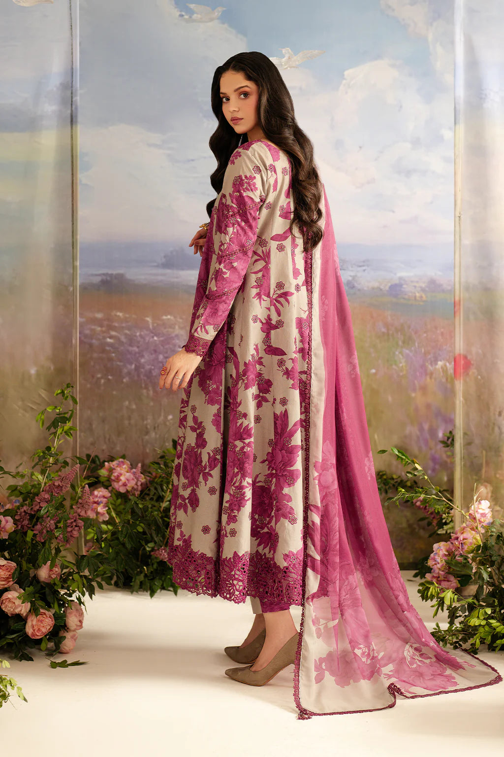 IZNIK-3PC DHANAK PRINTED EMB SHIRT WITH DHANAK PRINTED DUPATTA AND PRINTED TROUSER