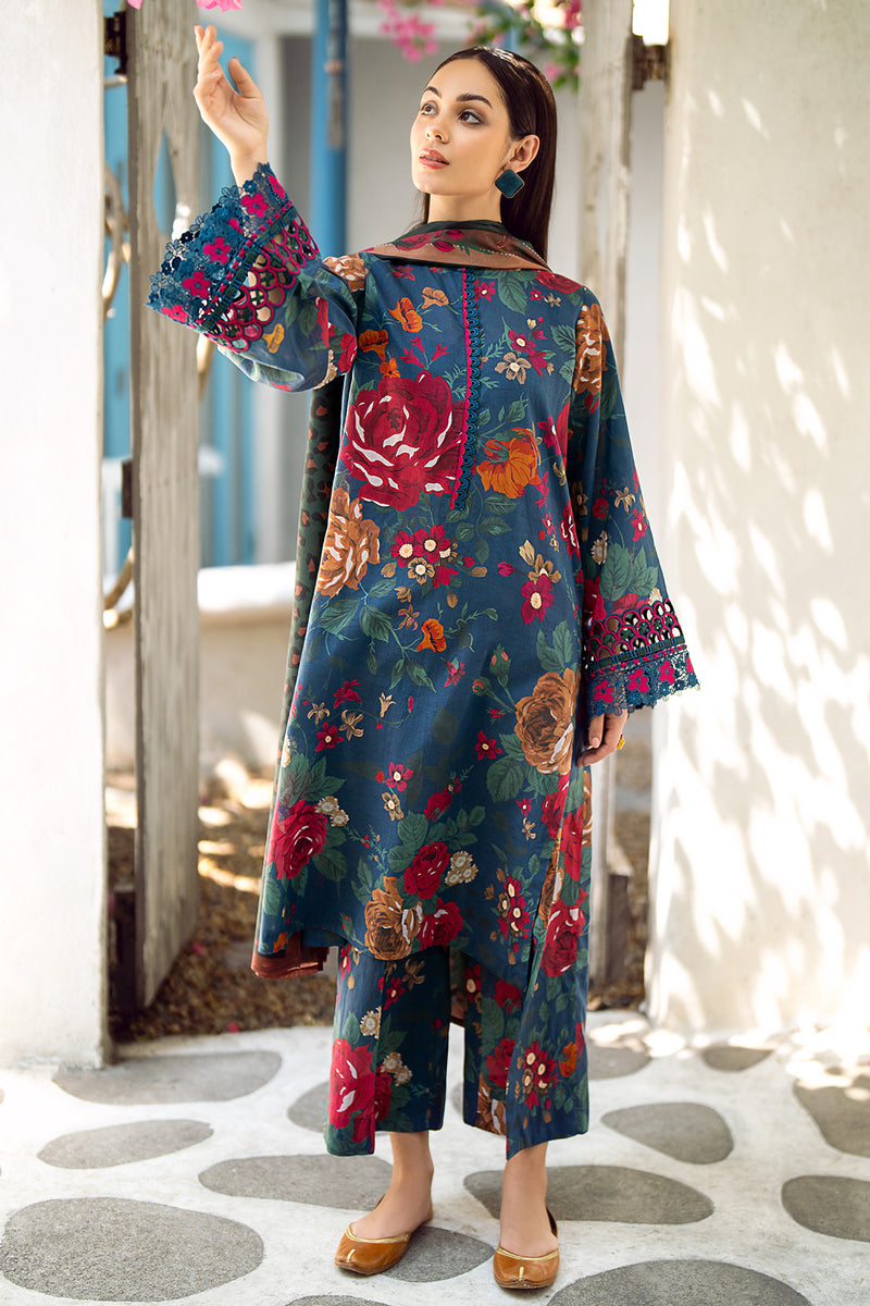 BAROQUE-3PC DHANAK PRINTED EMB SHIRT WITH DHANAK PRINTED DUPATTA AND PRINTED TROUSER