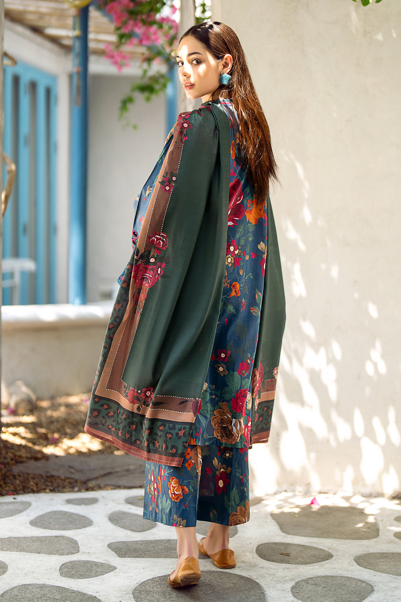 BAROQUE-3PC DHANAK PRINTED EMB SHIRT WITH DHANAK PRINTED DUPATTA AND PRINTED TROUSER