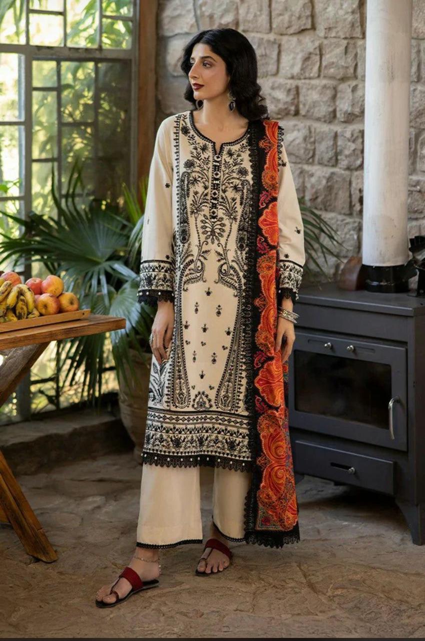 Asim Jofa  - 3PC Lawn Embroidered Suit With Printed Lawn Dupatta