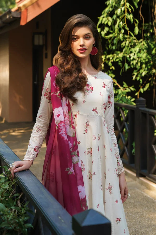 3 Piece Unstitched Digital Printed Embroidered Lawn Suit with Printed Chiffon Dupatta