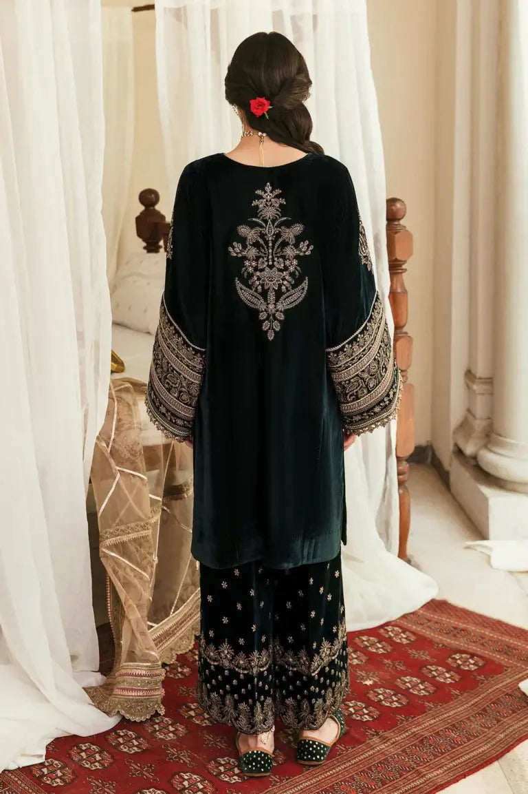 BAROQUE-VELVET 3PC- EMBROIDERED WORK SHIRT WITH ORGANZA HEAVY EMBROIDERED DUPATTA