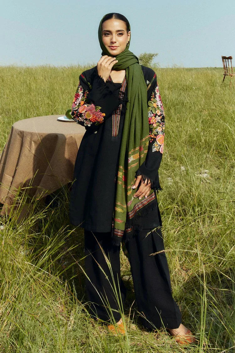 Unstitched 3PC Dhanak Embroidered Shirt with Dhanak Printed Shawl