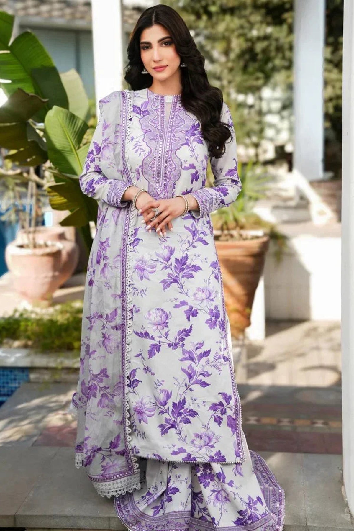 BAROQUE-3PC DHANAK PRINTED EMB SHIRT WITH DHANAK PRINTED DUPATTA AND PRINTED TROUSER