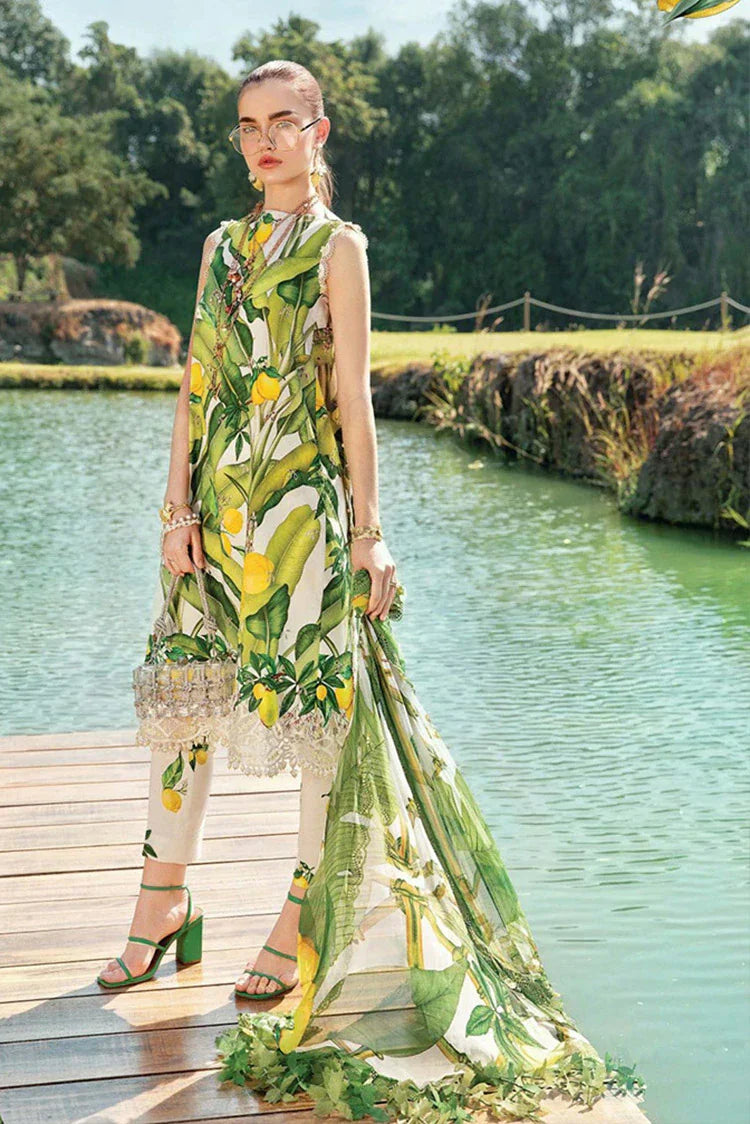3 Piece Unstitched Digital Printed Embroidered Lawn Suit with Printed Chiffon Dupatta