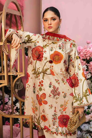 3 Piece Unstitched Digital Printed Embroidered Lawn Suit with Printed Chiffon Dupatta