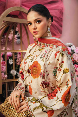 3 Piece Unstitched Digital Printed Embroidered Lawn Suit with Printed Chiffon Dupatta