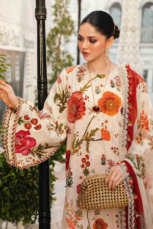 3 Piece Unstitched Digital Printed Embroidered Lawn Suit with Printed Chiffon Dupatta