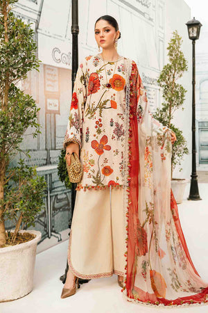 3 Piece Unstitched Digital Printed Embroidered Lawn Suit with Printed Chiffon Dupatta