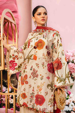 3 Piece Unstitched Digital Printed Embroidered Lawn Suit with Printed Chiffon Dupatta