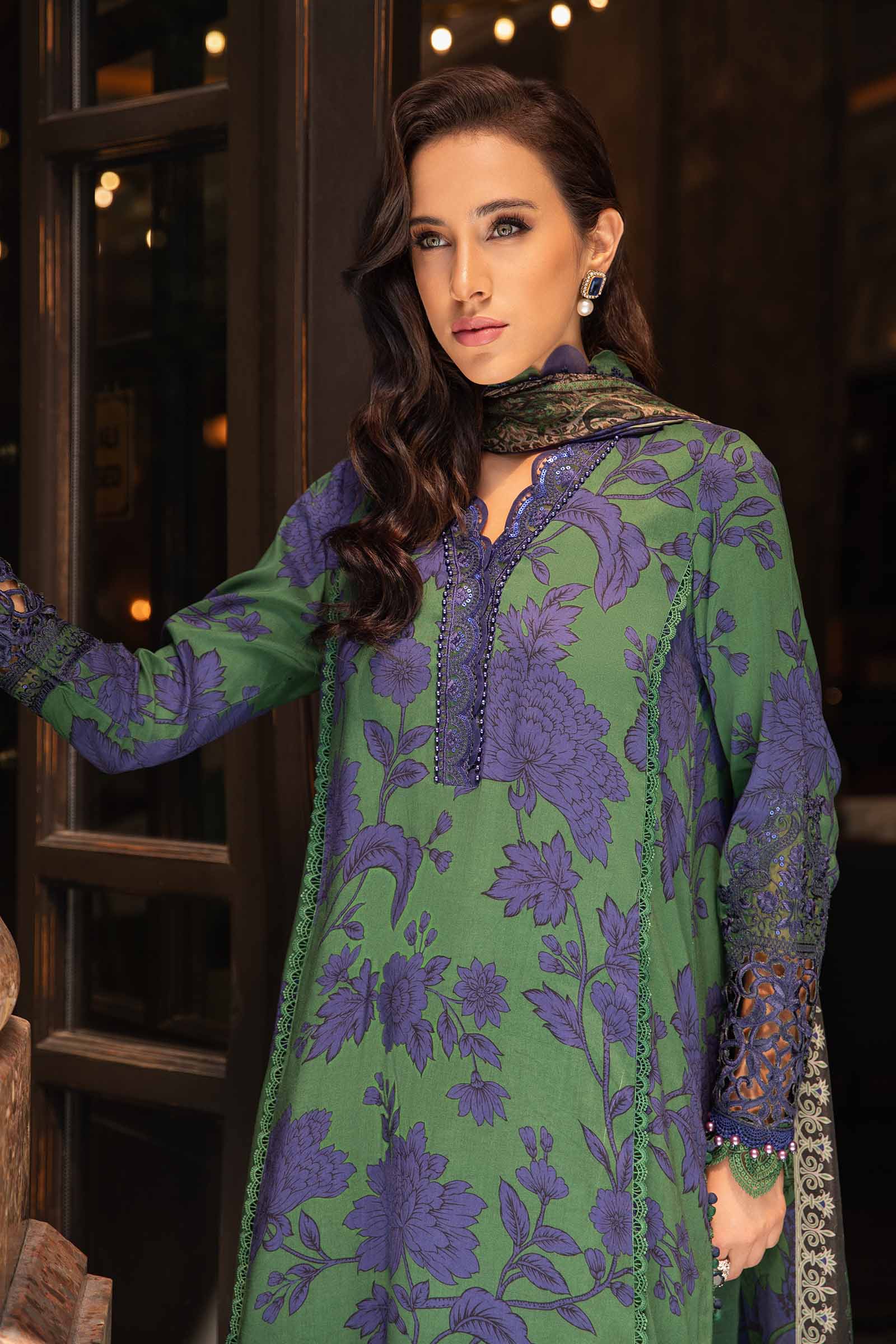 3 Piece Unstitched Digital Printed Embroidered Lawn Suit with Printed Chiffon Dupatta