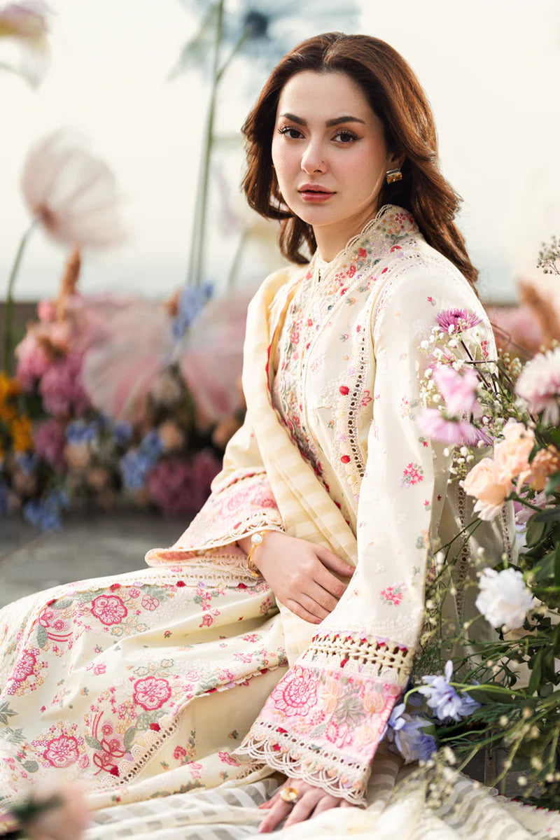 Qalamkaar - Unstitched 3PC Lawn Embroidered Shirt with Embroidered Khadi Net Dupatta