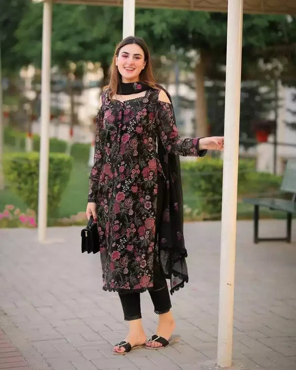 BAREEZE-3PC LAWN EMBROIDERED SHIRT WITH BAMBER DUPATTA EMBROIDERED