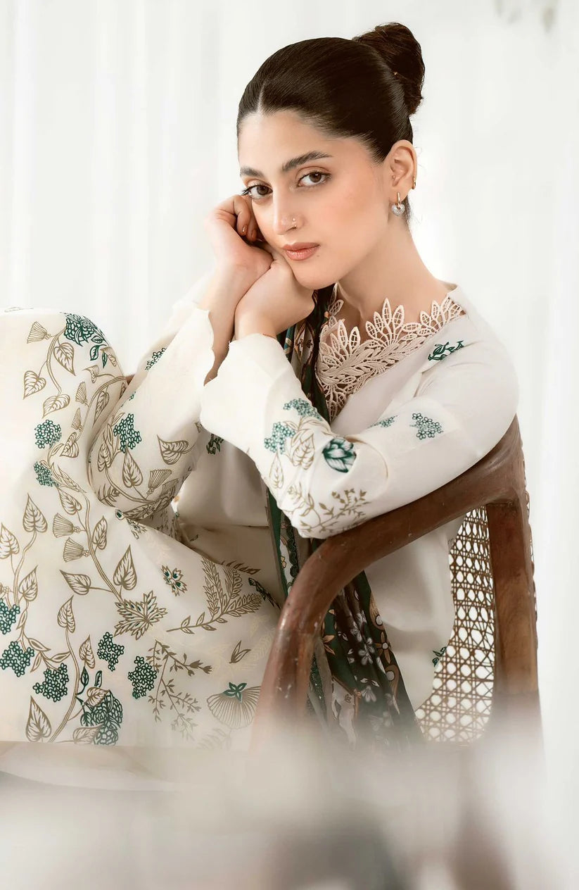 LAWN 3 PIECE EMBROIDERED UNSTICHED SUIT WITH PRINTED LAWN DUPATTA