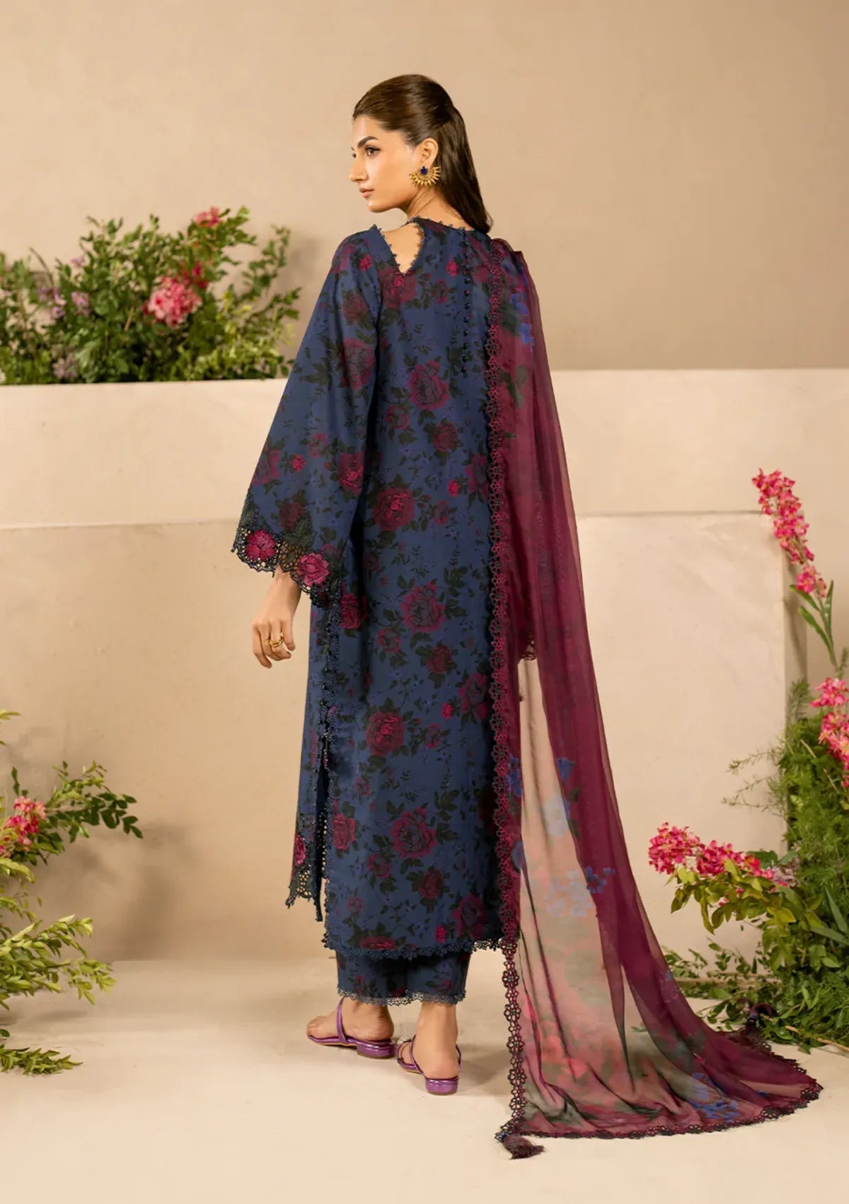 3 Piece Unstitched Digital Printed Embroidered Lawn Suit with Printed Chiffon Dupatta