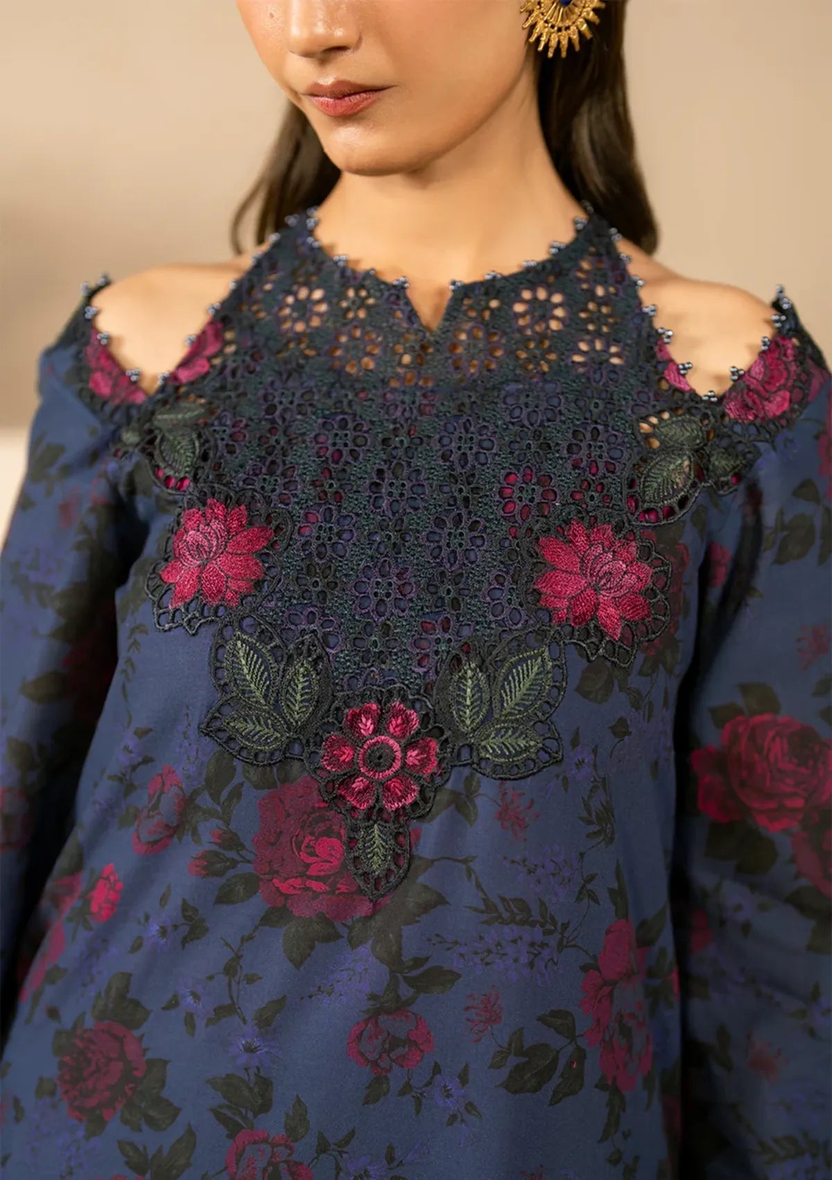 3 Piece Unstitched Digital Printed Embroidered Lawn Suit with Printed Chiffon Dupatta